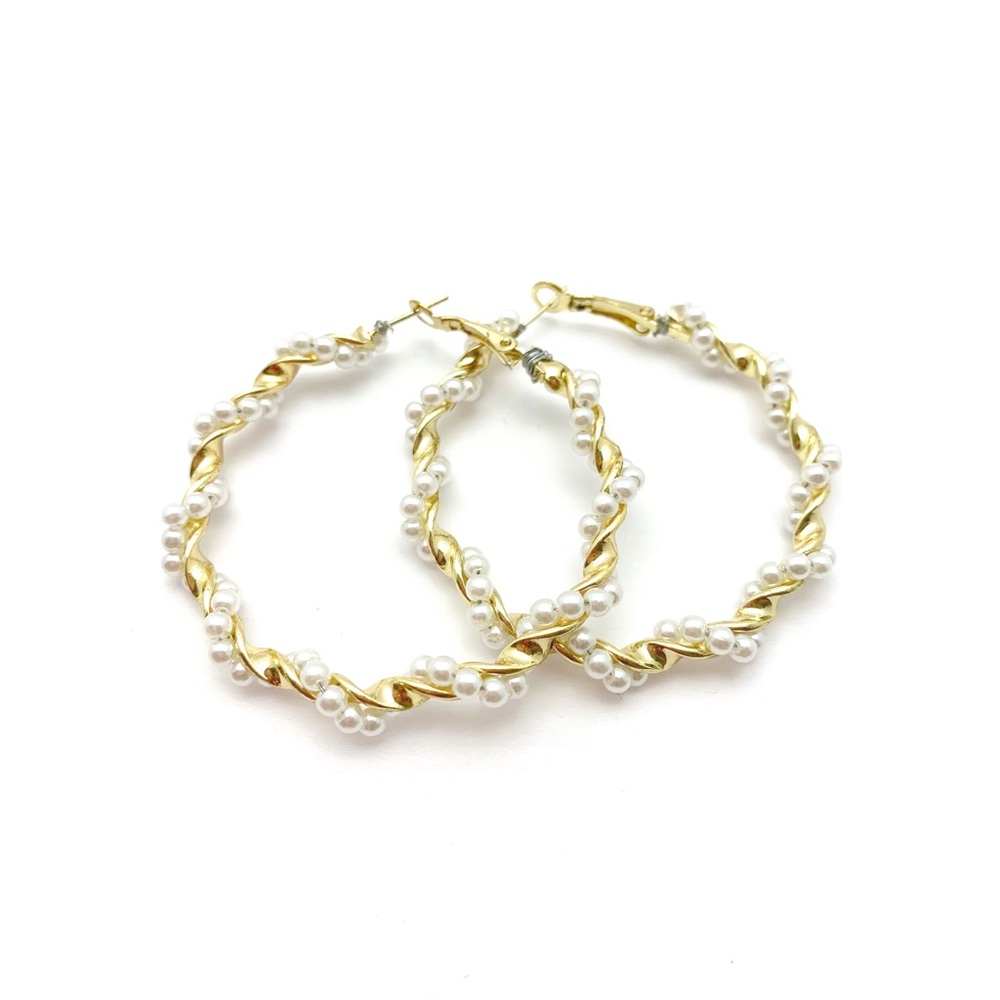 Earrings Simulated Pearls Wrap Big Hoop Circle